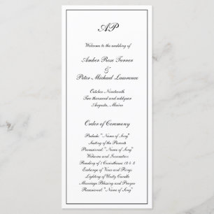 Elegant Simple Black White Formal Monogram Wedding Program