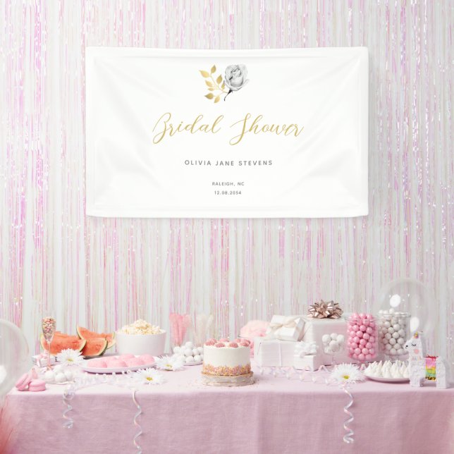 Elegant Simple Black White Gold Bridal Shower Banner (Party)