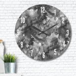 Elegant Simple Black White Large Clock<br><div class="desc">A soft grey and black watercolor backdrop provides the canvas for a cute and contemporary clock. Change out the text colours to make it your own! Gives a bit of a marble vibe too or alcohol ink. A little style and pizzaz without being over the top. Cute Modern Minimal Elegant...</div>