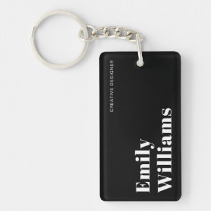 Elegant Simple Black & White Minimal Key Ring