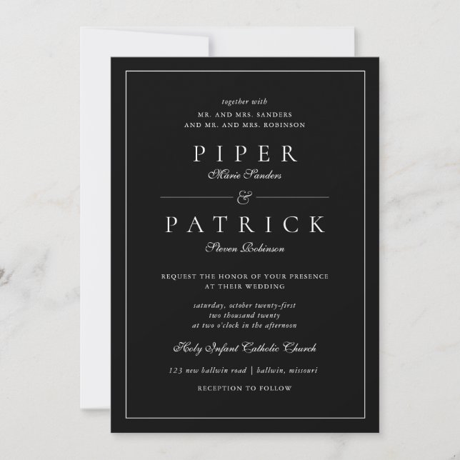 Elegant Simple Black White Minimalist Wedding Invitation (Front)