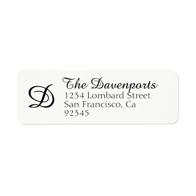 Elegant Simple Black White Monogram Return Address Label (Front)