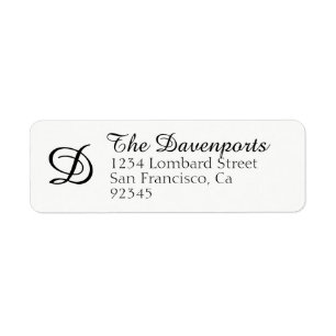 Elegant Simple Black White Monogram Return Address Return Address Label