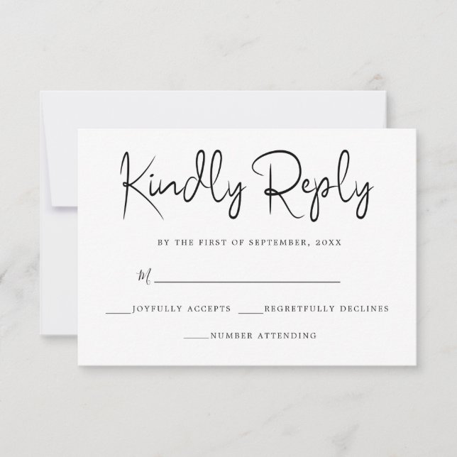 Elegant Simple Black & White RSVP (Front)