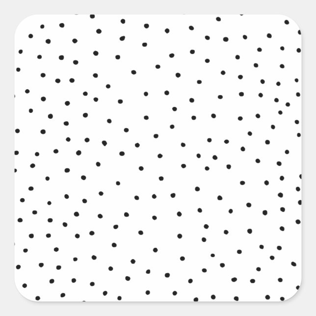 Elegant simple black white watercolor polka dots square sticker (Front)