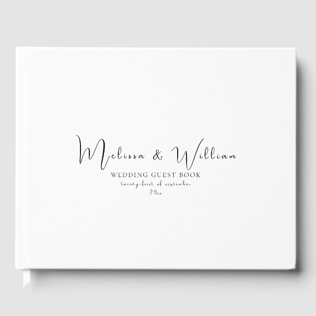 Elegant Simple Black & White Wedding Guest Book (Front)