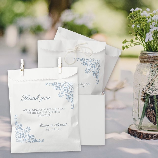 Elegant Simple Blue and White Wedding Thank You Favour Bag (elegant blue and white wedding favor bags for bridal shower thank you gifts or goodie doggie bags)