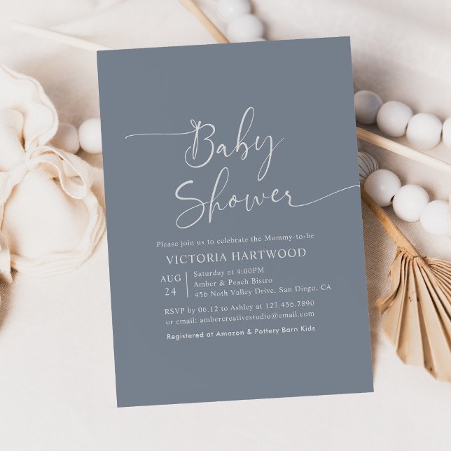 Elegant Simple Blue Baby Shower Invitation (Creator Uploaded)