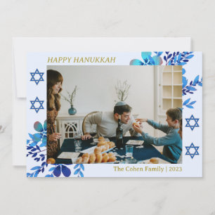 Elegant Simple blue Hanukkah family photo  Holiday Card