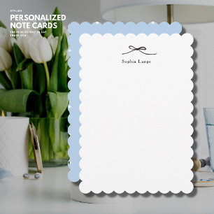 Elegant Simple Blue Personalised Scalloped Edge Note Card
