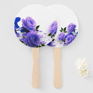 Elegant Simple Blue Roses Love is in Bloom Wedding Hand Fan