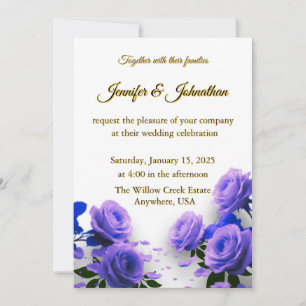 Elegant Simple Blue Roses Love is in Bloom Wedding Invitation