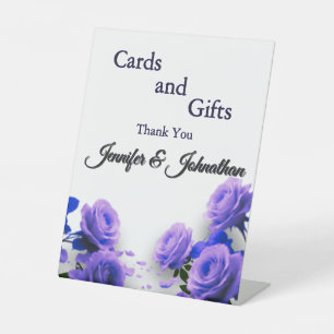 Elegant Simple Blue Roses Love is in Bloom Wedding Pedestal Sign