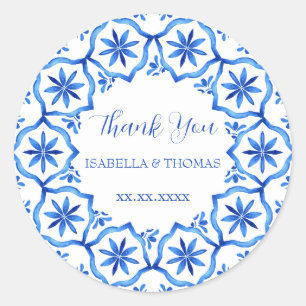 Elegant simple Blue White Flower chinoiserie style Classic Round Sticker