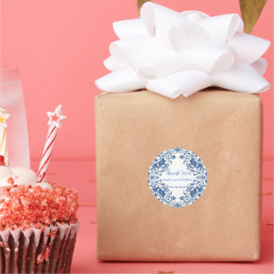 Elegant simple Blue White Flower chinoiserie style Classic Round Sticker