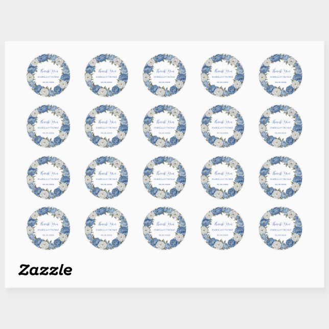 Elegant simple Blue White Flower chinoiserie style Classic Round Sticker (Sheet)