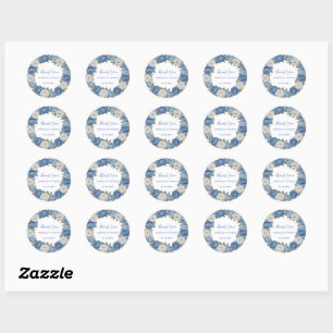 Elegant simple Blue White Flower chinoiserie style Classic Round Sticker