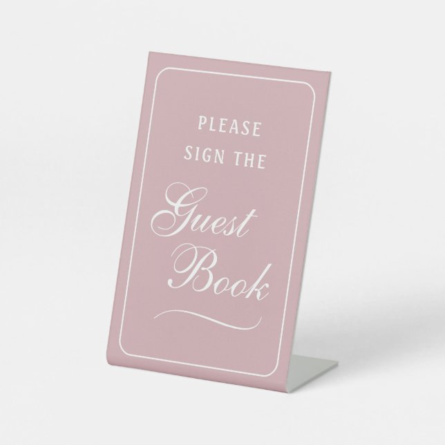 Elegant Simple Blush Guest Book Pedestal Sign (Front)