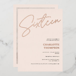 Elegant simple blush pink photo Sweet 16 rose gold