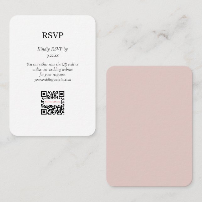 Elegant Simple Blush Pink RSVP QR Code Option Enclosure Card (Front/Back)