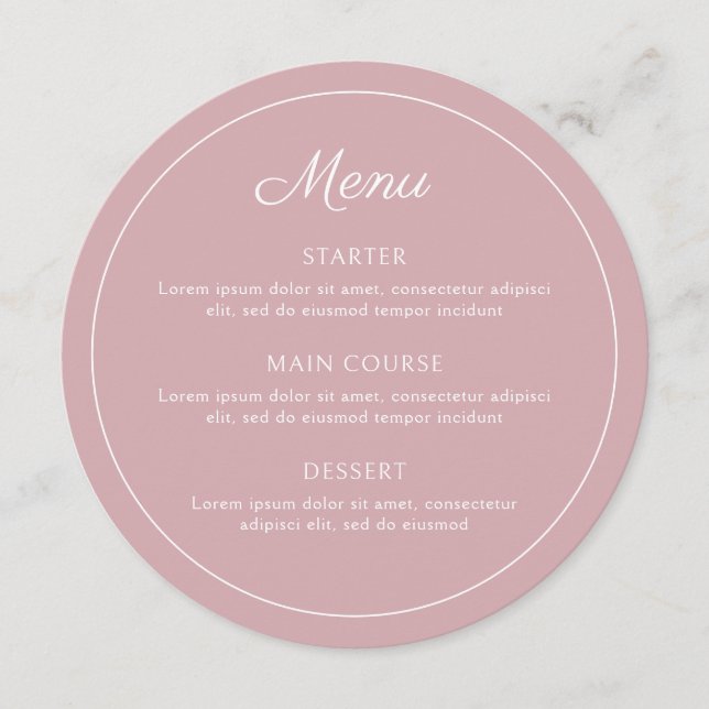 Elegant Simple Blush Round Menu (Front)