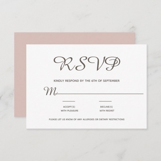 Elegant Simple Blush Script RSVP Card (Front/Back)