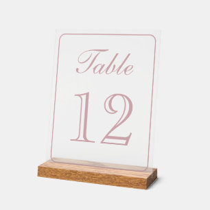 Elegant Simple Blush Table Number Acrylic Sign