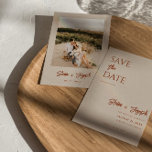 Elegant Simple Boho Chic Photo Modern Wedding Save The Date<br><div class="desc">This modern & minimalist Wedding Save The Date Template is great for you. If you are looking for a pretty, elegant and easy to customise Wedding Save The Date Template .A very elegant simple and chic burnt orange script photo wedding save the date. Which features minimal burnt orange save the...</div>