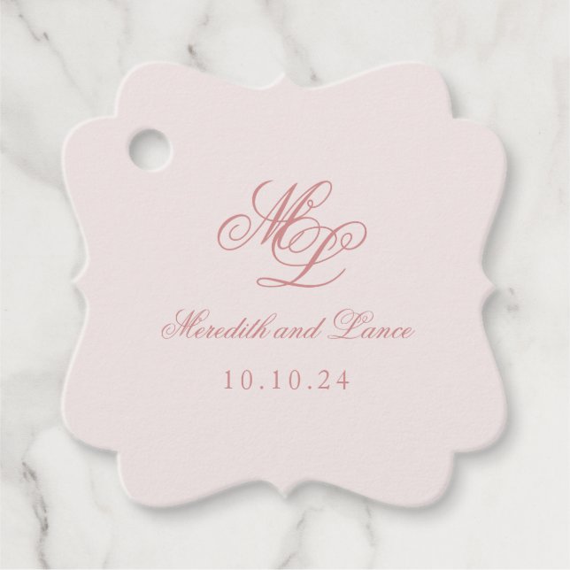 Elegant Simple Bracket Pink Monogram Tag (Front)