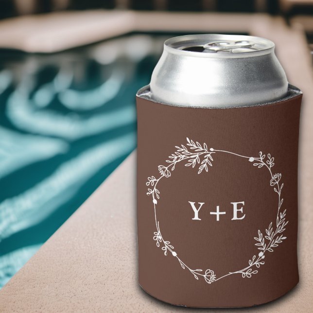 Elegant Simple Brown Monogrammed Wedding Can Cooler (Creator Uploaded)