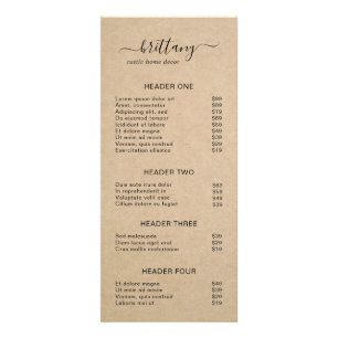 Elegant Simple Brown Rustic Price List Rack Card
