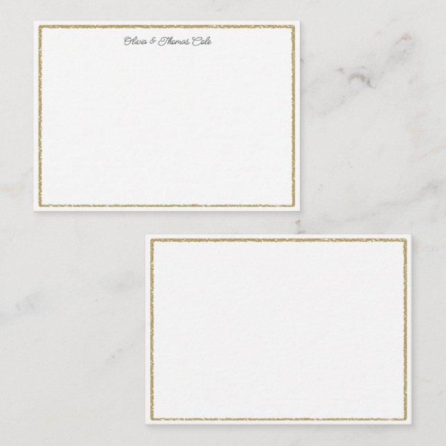 Elegant Simple Brushed Gold Frame Wedding Couple Card (Front/Back)