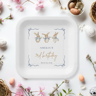 Elegant Simple Bunny Kid Easter 3rd Birthday Party Paper Plate