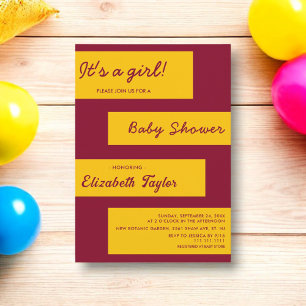 Elegant Simple Burgundy And Gold Chic Baby Shower Invitation