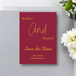 Elegant Simple Burgundy And Gold Modern Wedding Save The Date