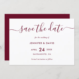 Elegant Simple Burgundy Wedding Save The Date