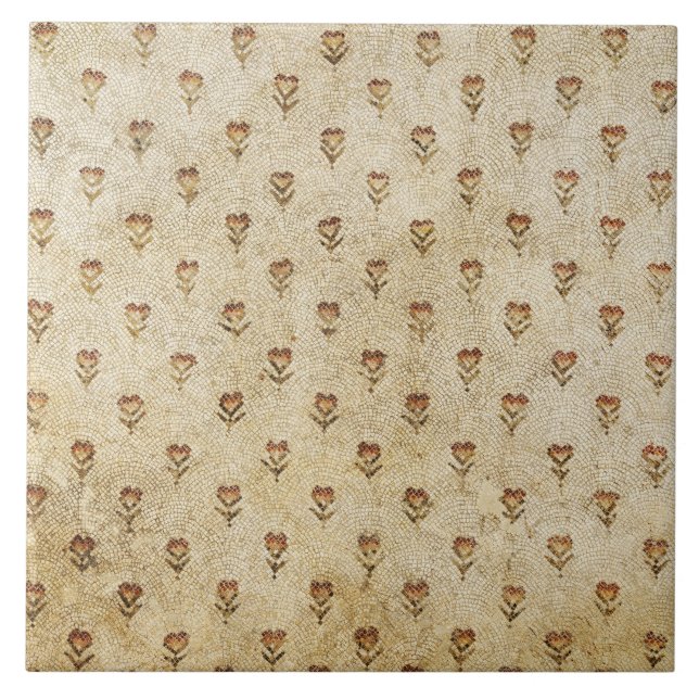 ELEGANT SIMPLE BYZANTINE MOSAIC FLOWERS Antique  Ceramic Tile (Front)