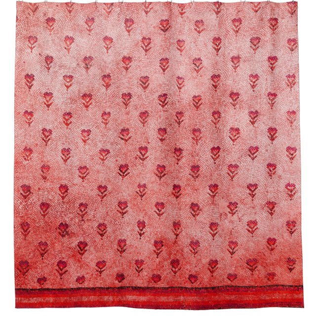 ELEGANT SIMPLE BYZANTINE MOSAIC FLOWERS  Pink Red Shower Curtain (Front)