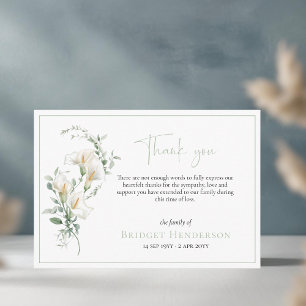 Elegant Simple Calla Lily Eucalyptus Sympathy Thank You Card