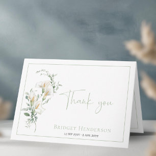 Elegant Simple Calla Lily Eucalyptus Sympathy Thank You Card