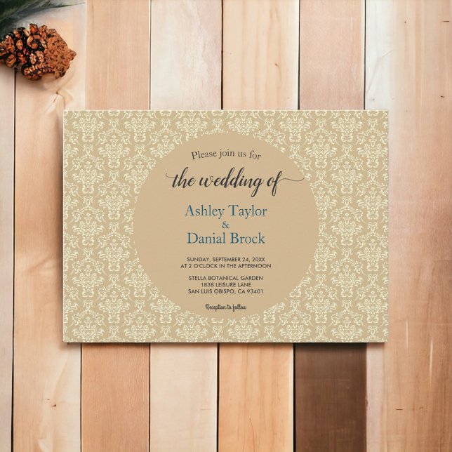 Elegant Simple Calligraphy Damask Formal Wedding Invitation (Creator Uploaded)