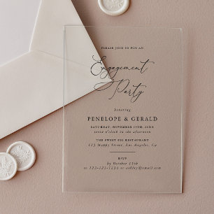 Elegant Simple Calligraphy Engagement Party Acrylic Invitations