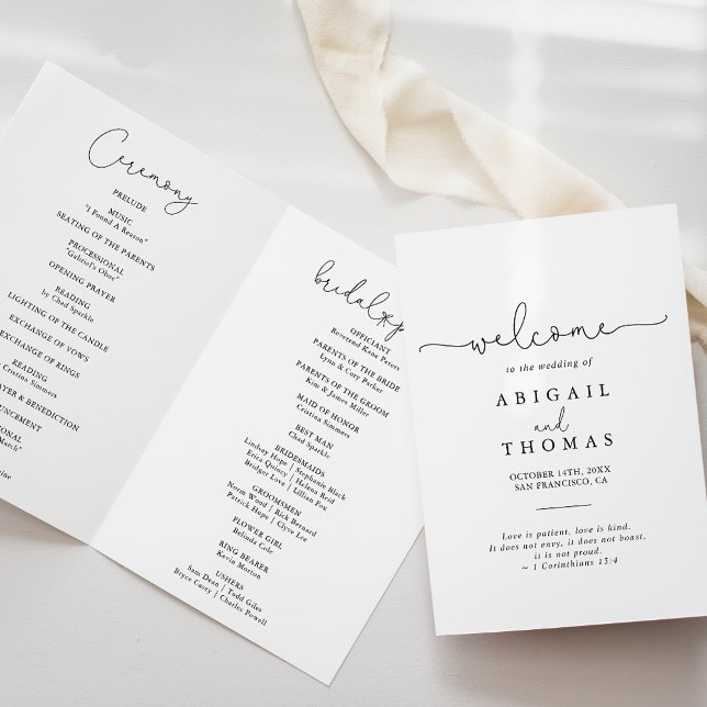 Elegant Simple Calligraphy Folded Wedding  Program (Creator Uploaded)