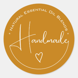 Elegant Simple Calligraphy Handmade Heart Yellow Classic Round Sticker