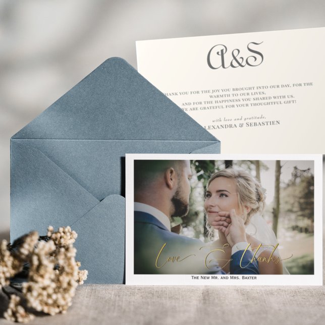 Elegant Simple Calligraphy Monogram Wedding Photo Thank You Card (Creator Uploaded)