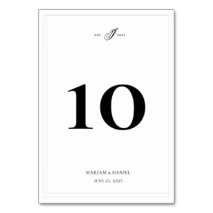 Elegant Simple Calligraphy Monogram White Wedding Table Number