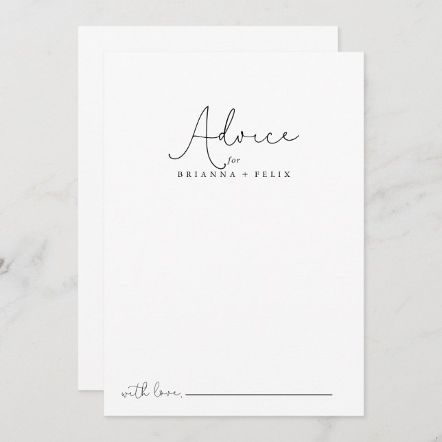 Elegant Simple Calligraphy Wedding  Advice Card (Front/Back)