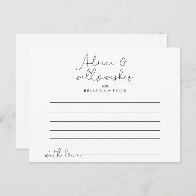 Elegant Simple Calligraphy Wedding Advice Card (Front/Back)