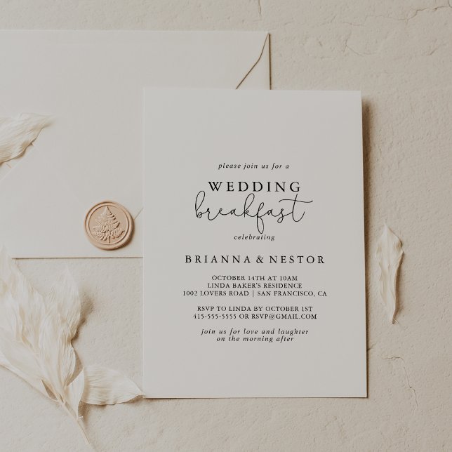 Elegant Simple Calligraphy Wedding Breakfast   Invitation (Creator Uploaded)