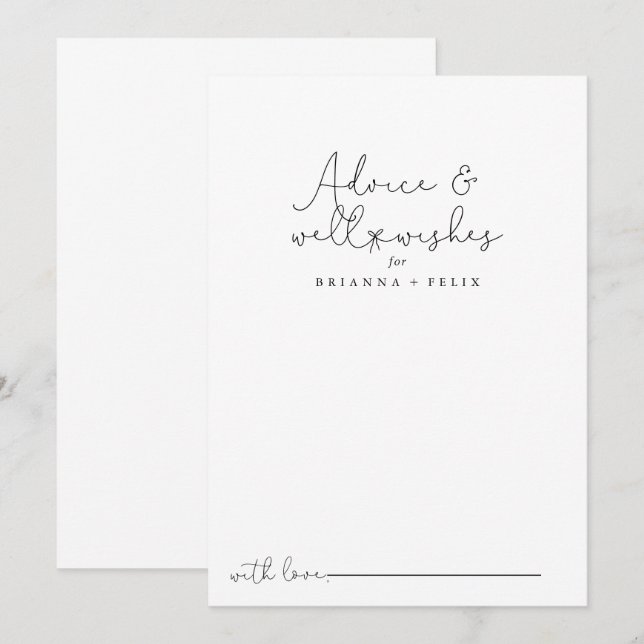 Elegant Simple Calligraphy Wedding Well Wishes  Advice Card (Front/Back)